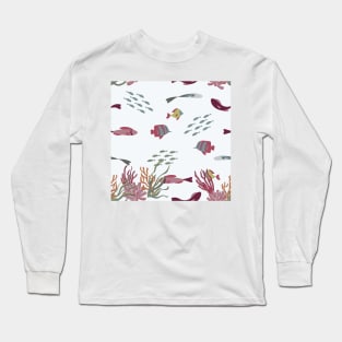 Fish, Coral, and Seaweed on Pale Blue Condensed Long Sleeve T-Shirt